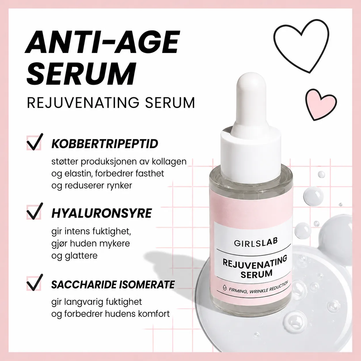 GirlsLab GL.008 Rejuvenating Serum med kobbertripeptid GHK-Cu ingredienser