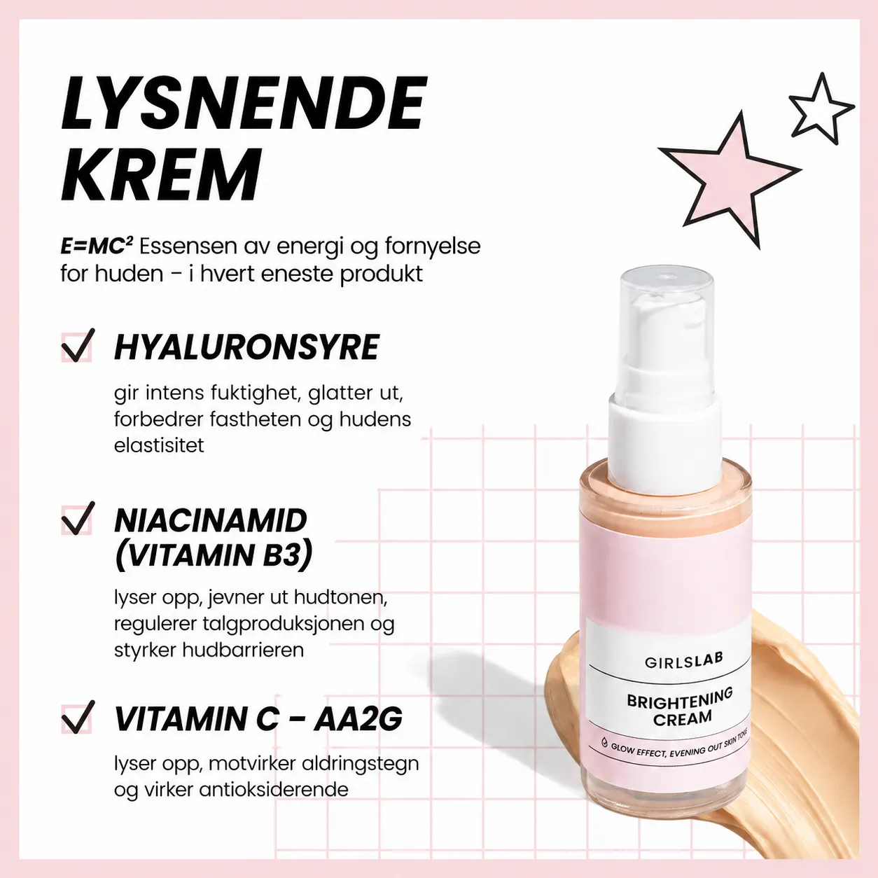 GirlsLab GL.009 Brightening Cream med vitamin C og niacinamid ingredienser