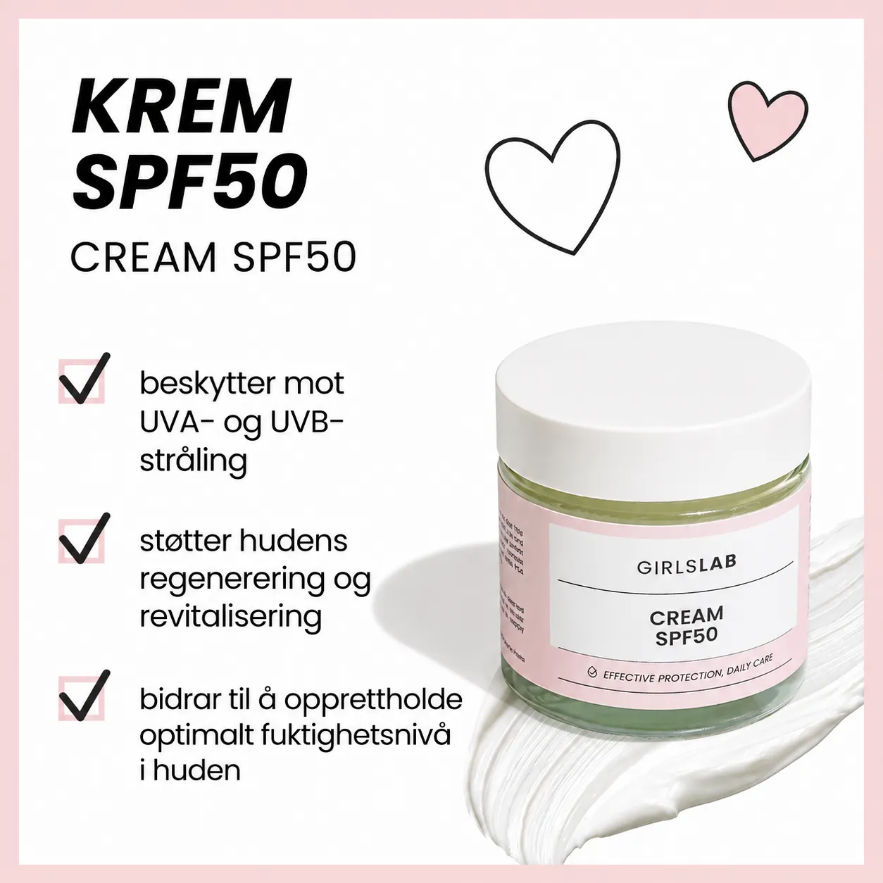 GirlsLab GL.010 SPF 50 Cream med organiske UV-filtre virkning