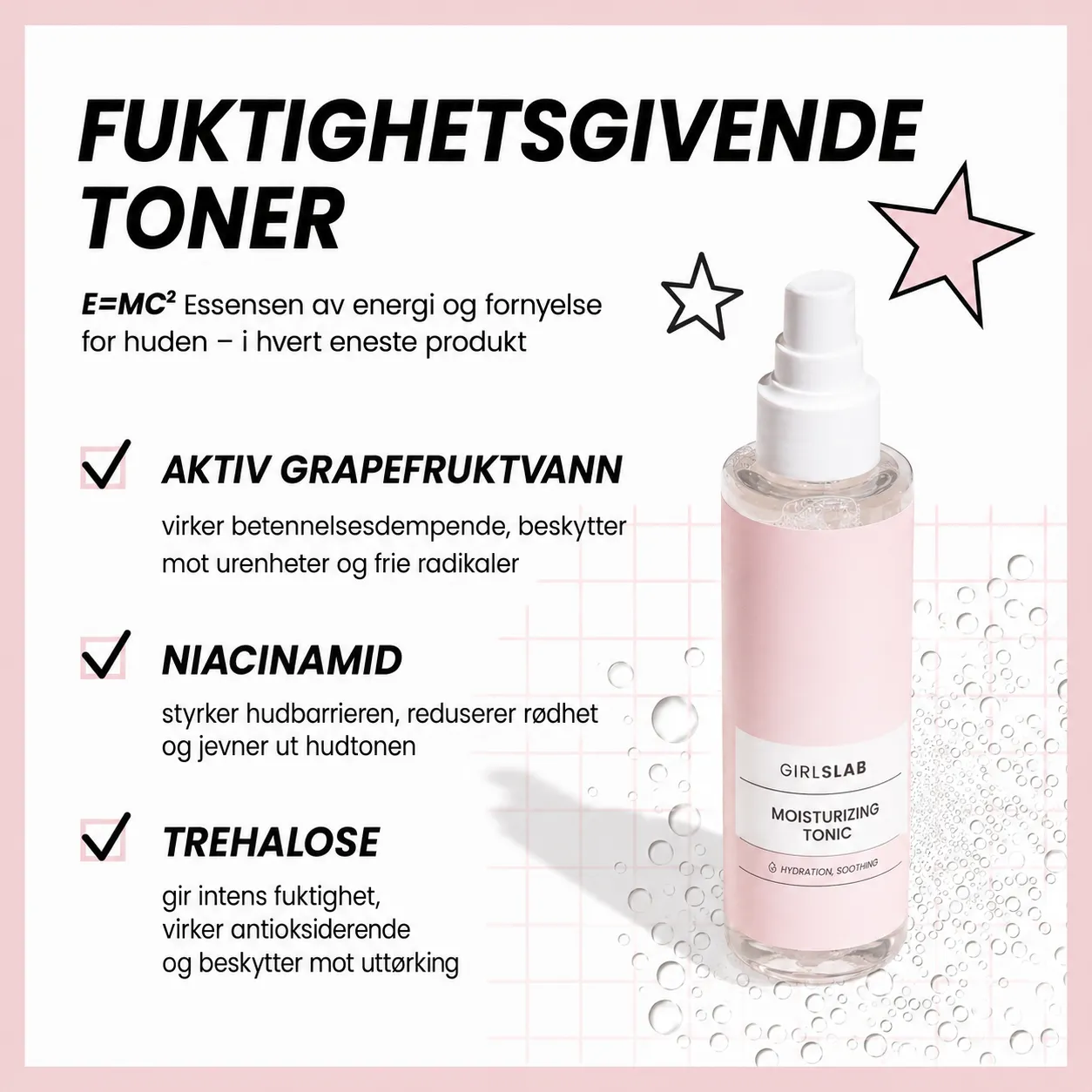 GirlsLab GL.013 Moisturizing Tonic med grapefruktekstrakt og niacinamid ingredienser