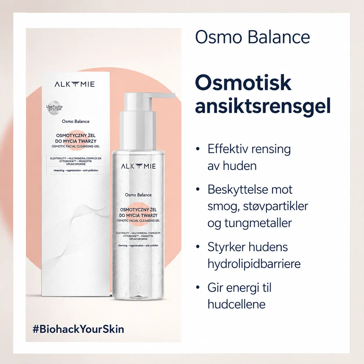 OSMO Balance osmotisk ansiktsrens gel fra Alkmie – renser og beskytter mot forurensning om