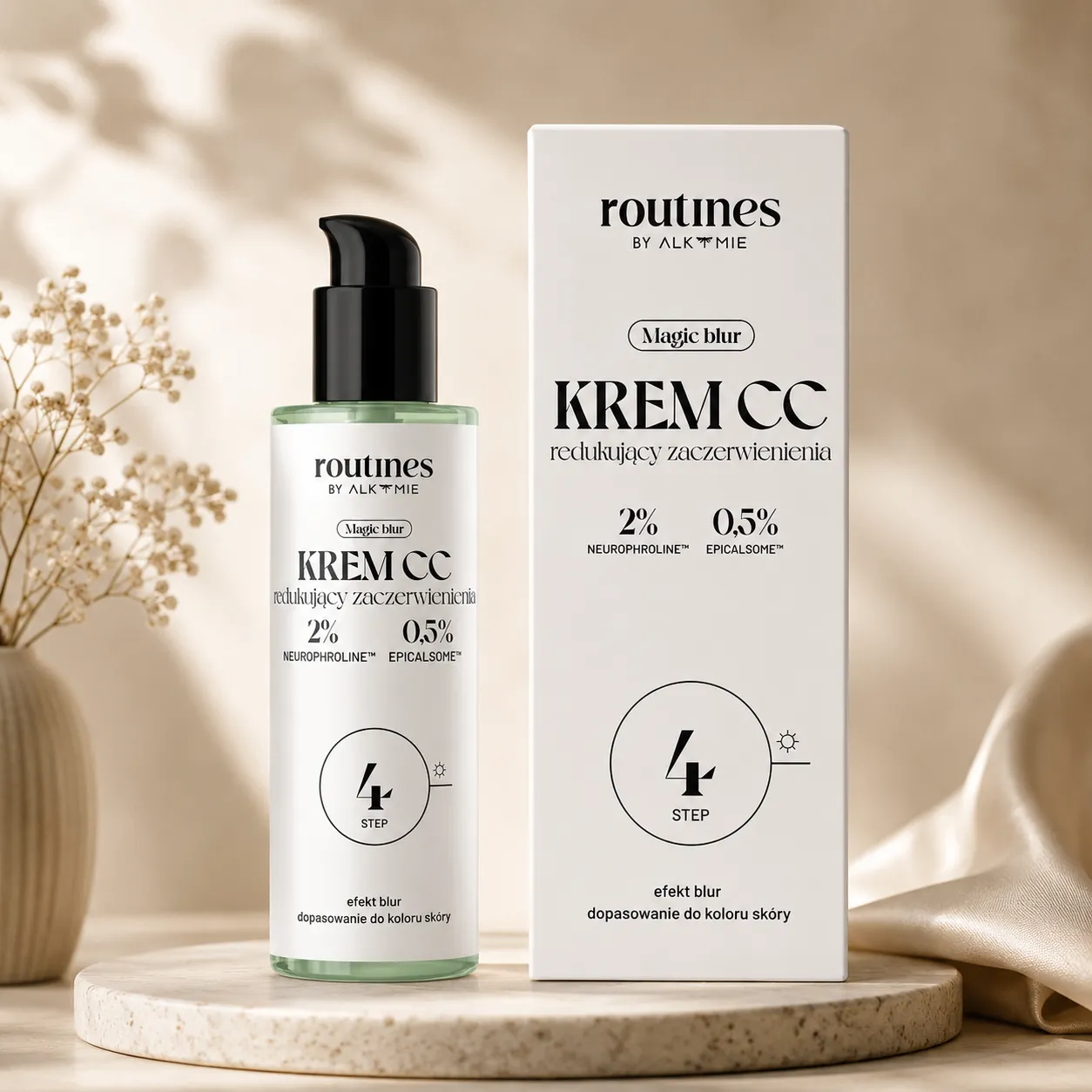 Routines STEP 4 CC cream som reduserer rødhet og tilpasser seg hudtonen