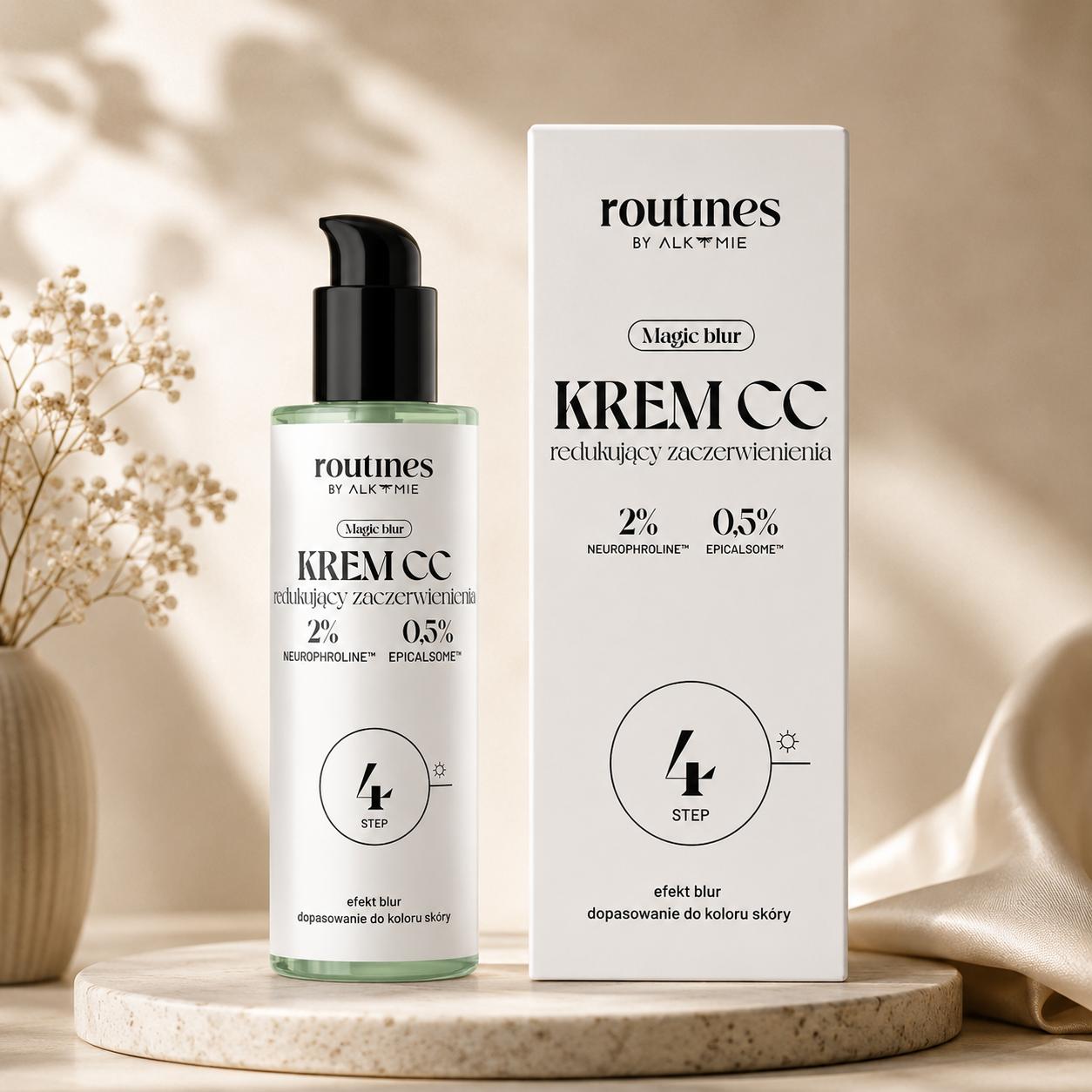 Routines STEP 4 CC cream som reduserer rødhet og tilpasser seg hudtonen