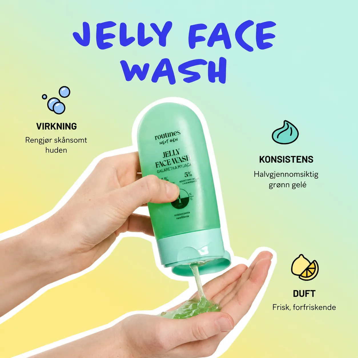 Routines Next Gen Jelly Face Wash grønn rensegele for tenåringer.