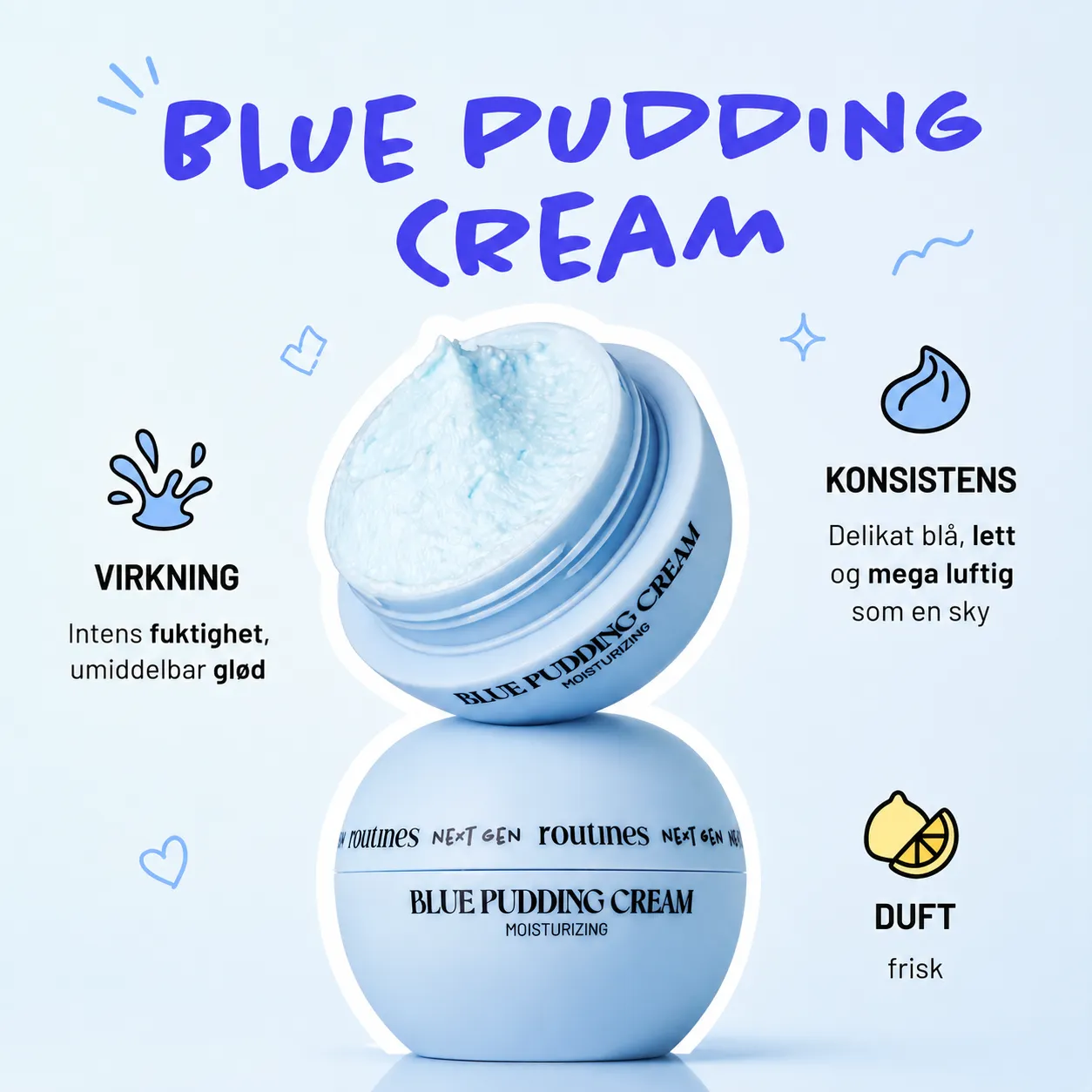 Routines Next Gen Blue Pudding Cream blå fuktighetsgivende krem.