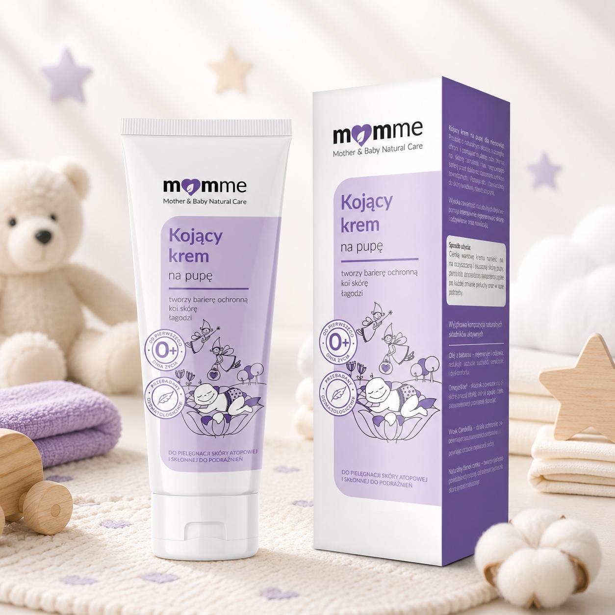 MomMe beroligende rumpe-krem for baby – beskytter mot bleieutslett