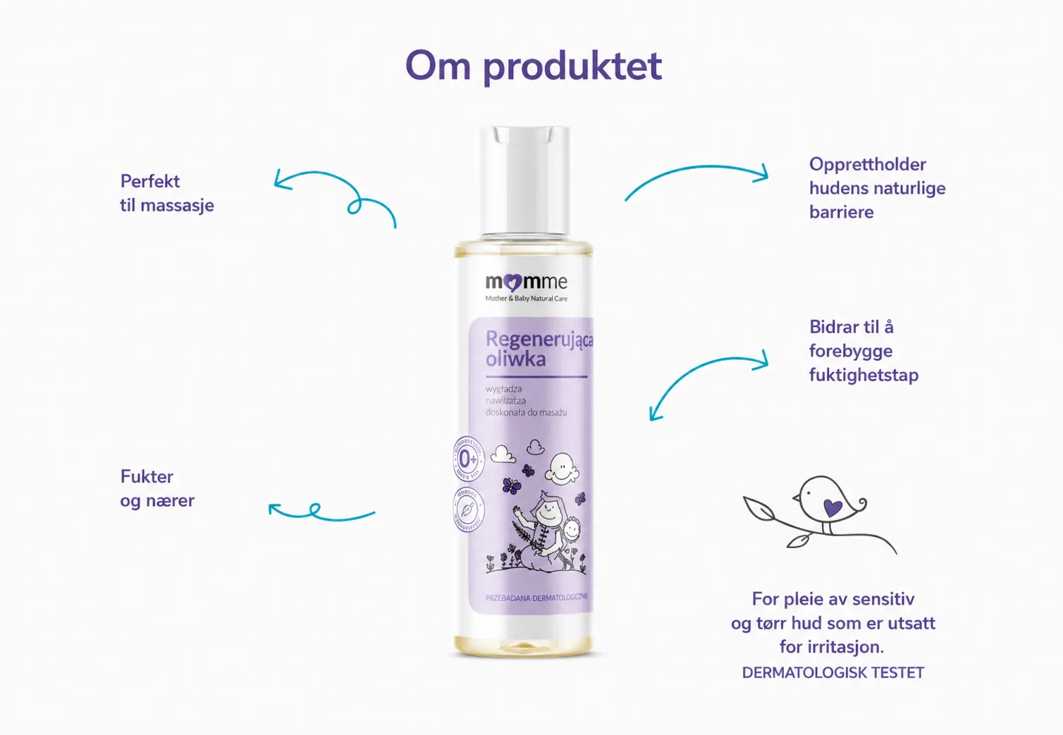 MomMe regenererende kroppsolje for barn og spedbarn – perfekt til massasje info2
