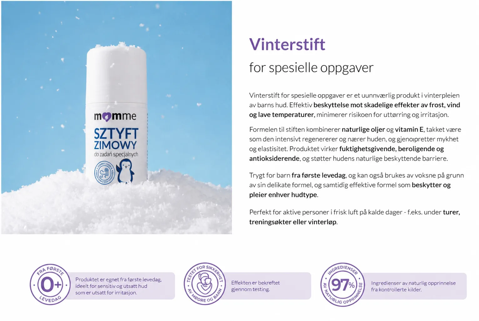 MomMe Vinterstift for spesielle oppgaver – beskytter barnets lepper mot kulde om