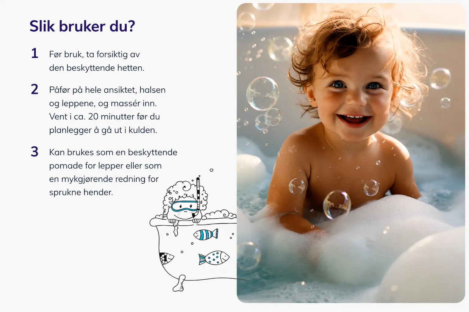 MomMe Vinterstift for spesielle oppgaver – beskytter barnets lepper mot kulde bruk