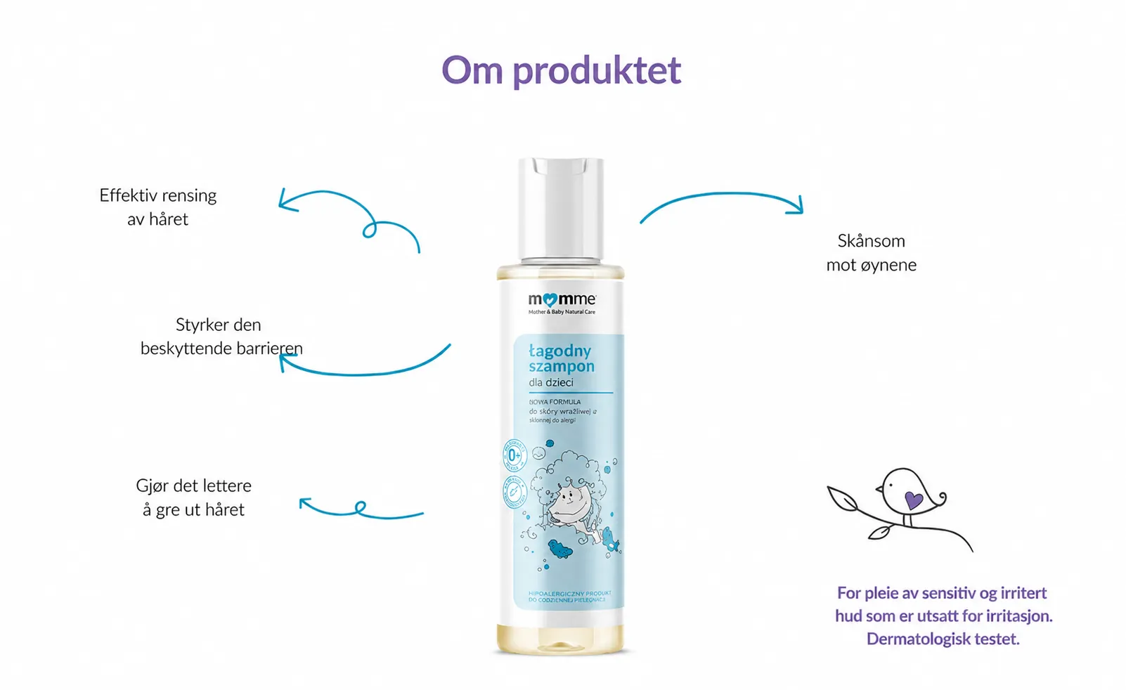 MomMe skånsom barneshampoo – naturlig formel for sensitiv hodebunn om