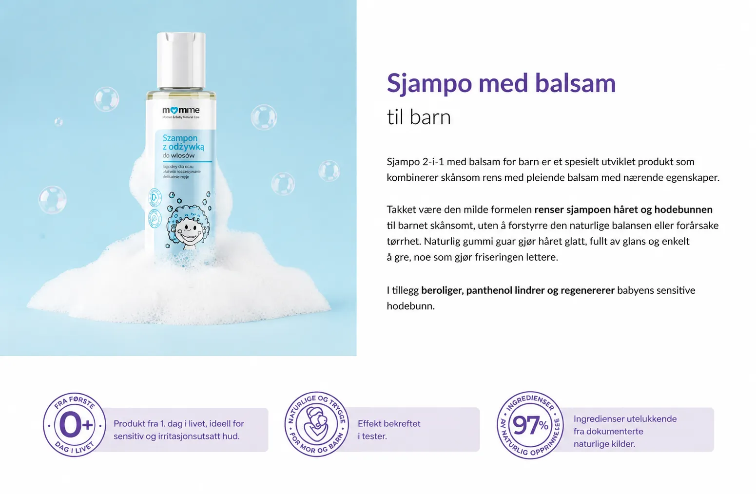 MomMe 2-i-1 sjampo og balsam – renser og kondisjonerer i ett steg om