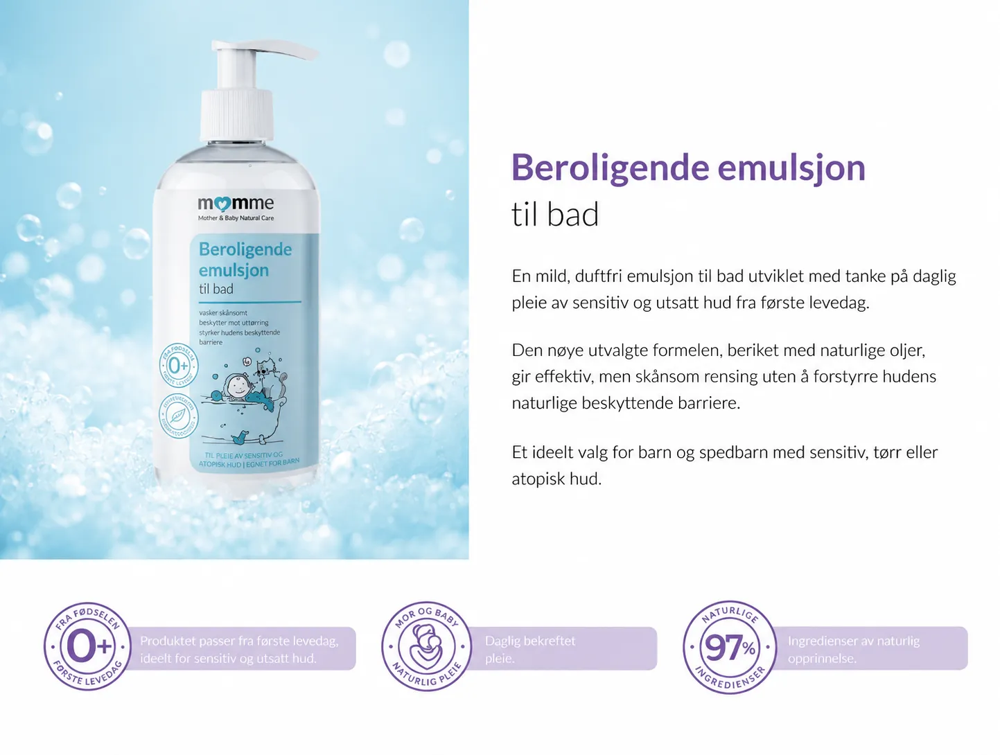 MomMe beroligende badeemulsjon – gjør badet nærende for sensitiv barnehud om